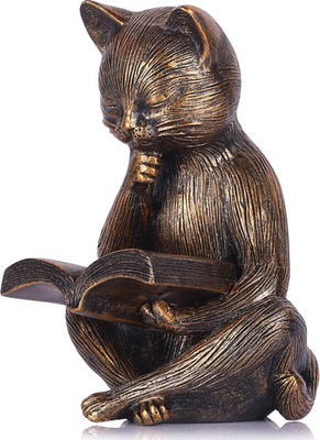 6.4 Inch Resin Reading Cat Figurine - Cute Animal Sculpture for Desk, Office, Bo
