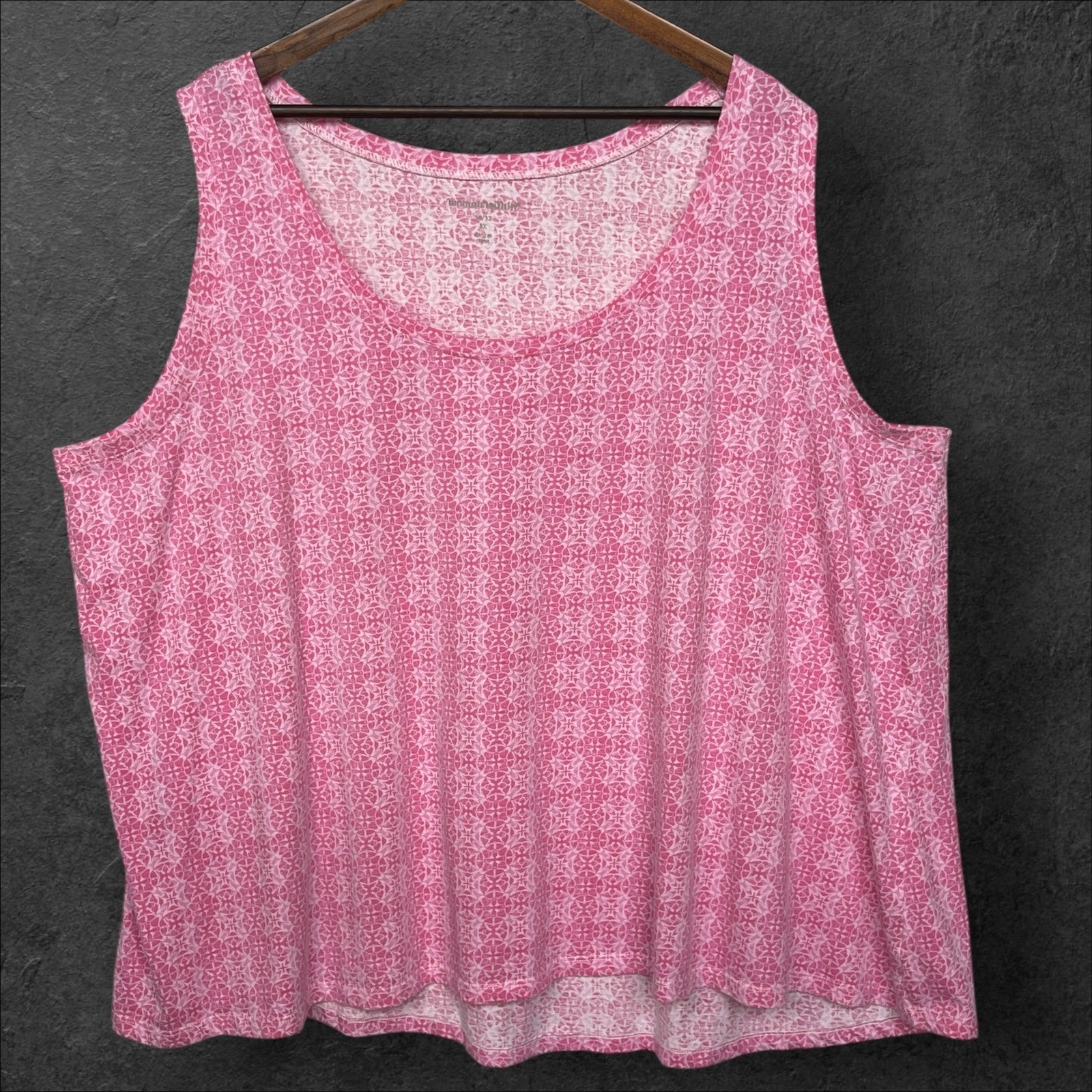 Woman Within 3X Pink Sleeveless Tank Top Geometric Print Plus Size Casual