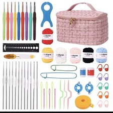 57-Pcs Complete Crochet Kit Starter Yarn Beginner Kids Knitting Gift Pink Tweed
