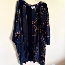 Women's GAZAPATI Navy Orange Abstract Kimono One Size