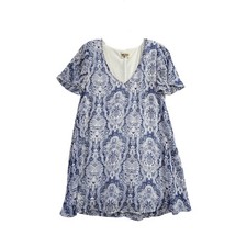 Show Me Your Mumu Dress Women Small Blue White Paisley Flutter Sleeve V-Neck EUC