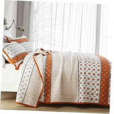 Floral Quilt Set Orange 100 Cotton Size Quilt Bedding Set for Queen Marmalade