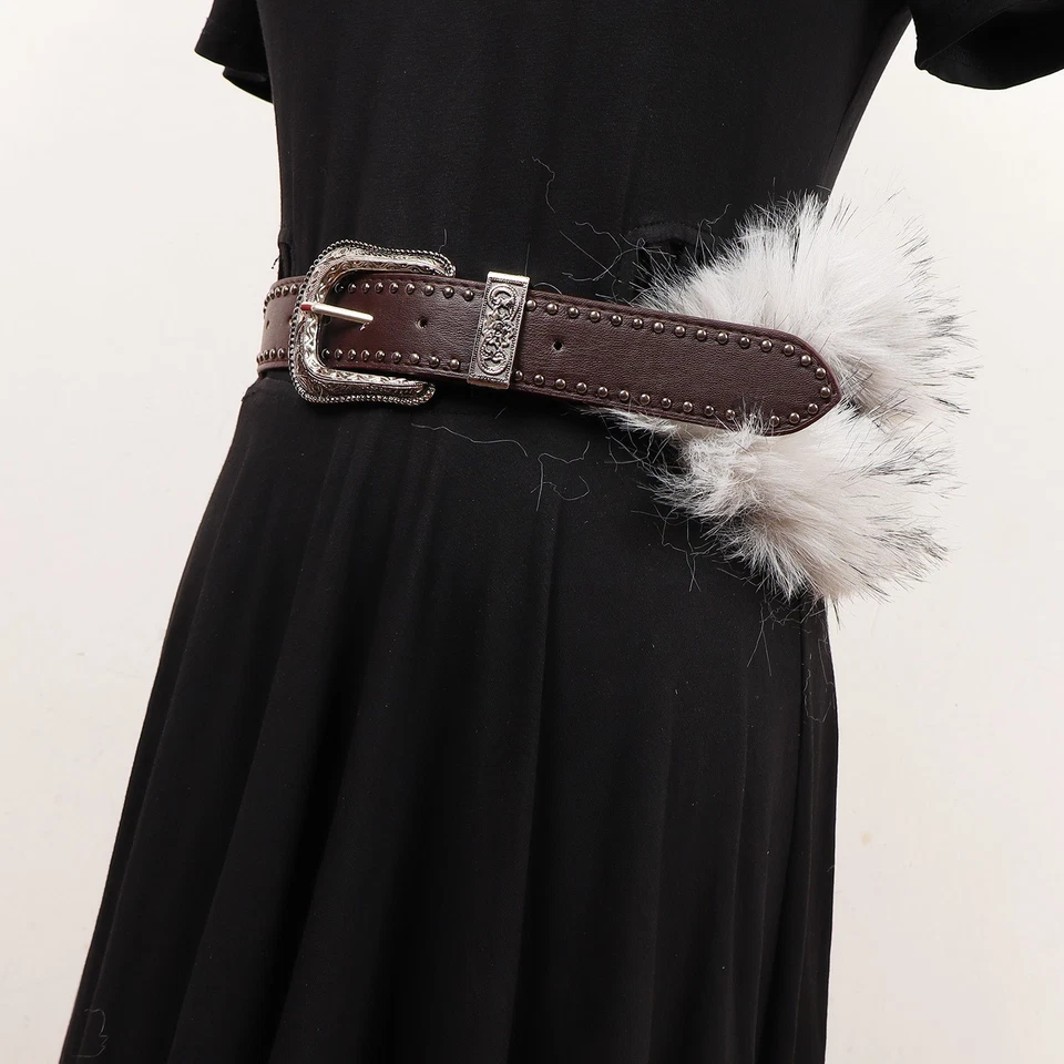 Cinturón de felpa peluda para mujer Cinturón de cuero para damas Accesorio de invierno para mujer Foto 3 de 4