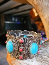 Vintage Little Big Horn Bangle Bracelet Native American Jewelry Turquoise Open