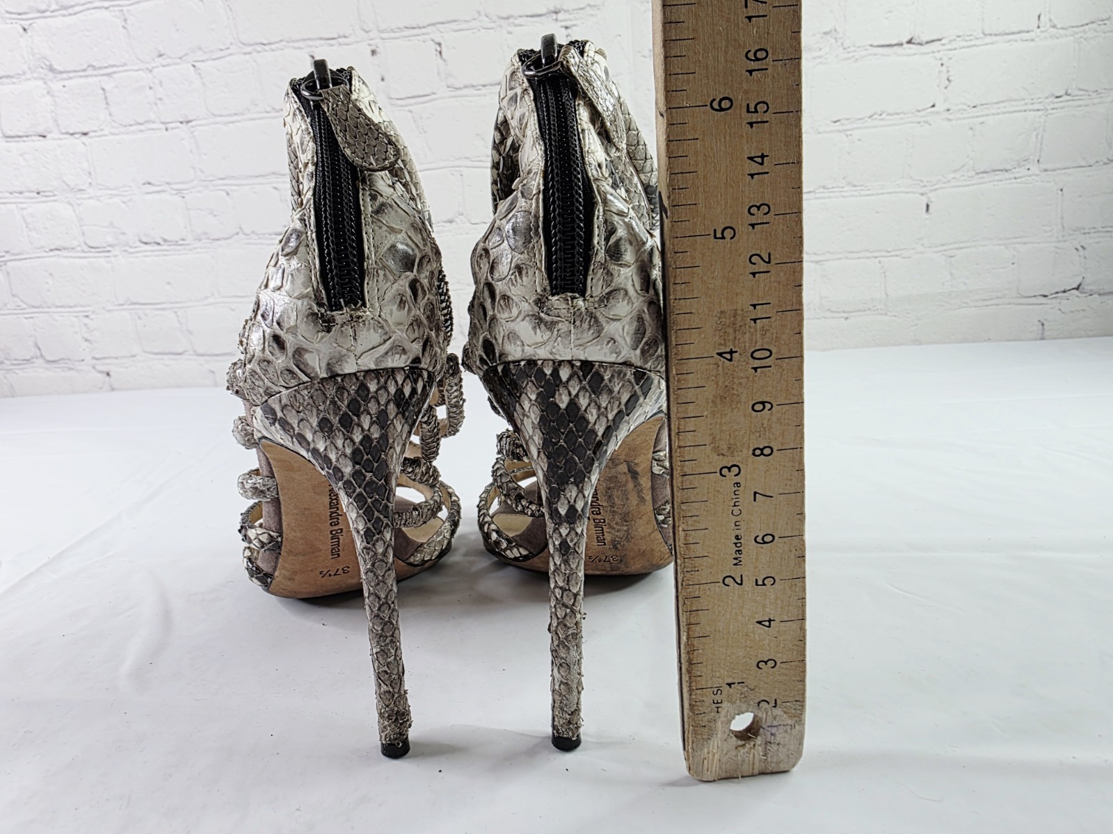 Alexandre Birman Brown/Beige Python Embossed Leat… - image 5