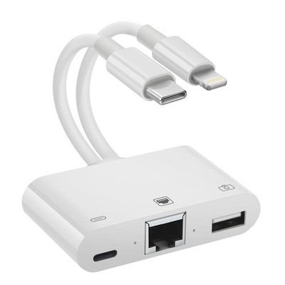 Lightning Type C to RJ45 Ethernet Adapter USB Hub Charge Port iPhone iPad OTG 2i