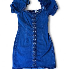 Blue Mini Dress With Puffy Sleeves Size XS From Guess Never Worn