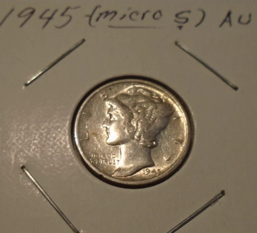 1945-S MICRO S Mercury Dime ABOUT Uncirculated (AU)