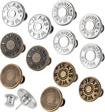 12 Sets Jean Buttons Pins No Sew Instant 17Mm Replacement Button Adjustable Pant