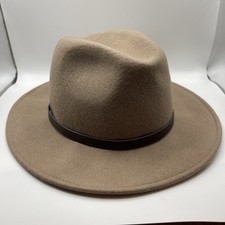 Women s Tan 100 Wool Fedora Hat Wide Brim Leather Band Gelso Bianco