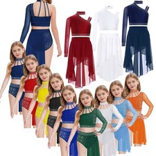 Lyrical Dance Outfits Girls Ballet Performance Costume Crop Top with Skirt Set