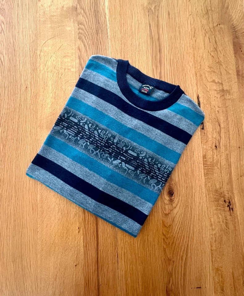 Pull Vintage Paul & Shark rayé bleu et gris - Laine - Taille XXL - Made #2000 - Photo 1/4