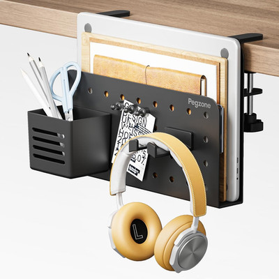 Desk Side Storage Organizer, No Drill under Desk Laptop Holder, Clamp on Desks S