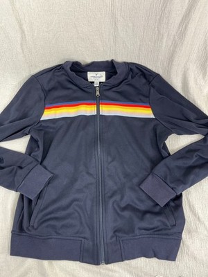 American Eagle Y2K Jacket M Windbreaker Blue Rainbow Full Zip Preppy 80s Retro