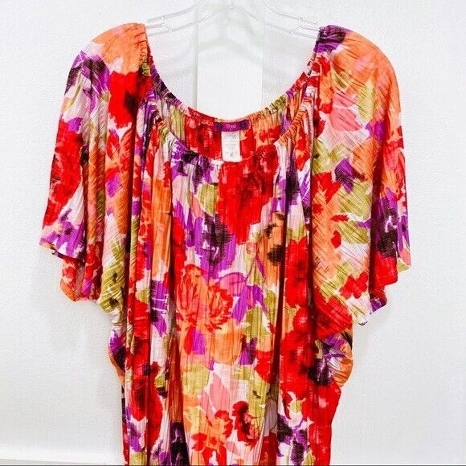 Tryst Blouse Women's Top Plus Size 2X Orange Floral Print Short Sleeve USA Made - Image 3 of 4