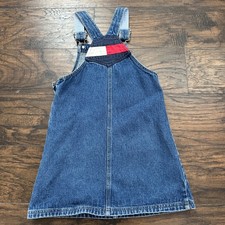 Vintage Tommy Hilfiger Girls 6 Denim Dress Overalls Jumper Logo EUC