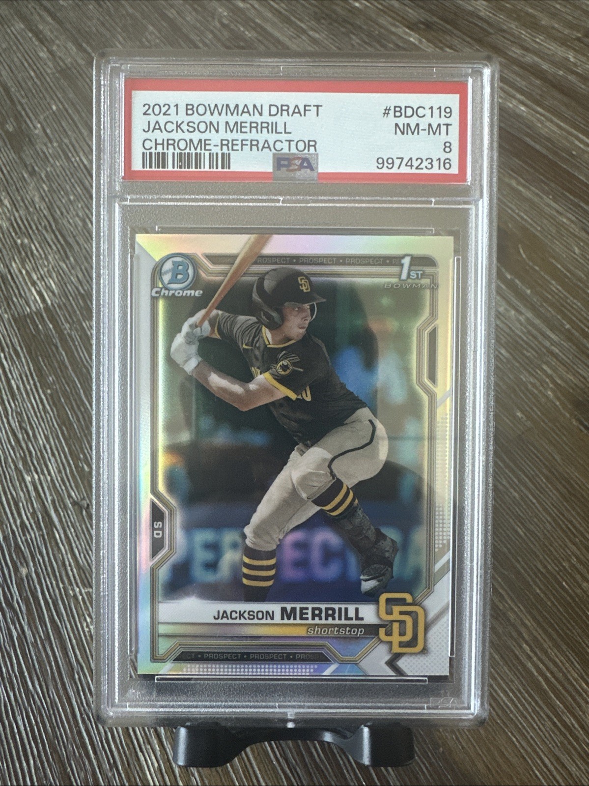 8124 Jackson Merrill 2021 Bowman Chrome Draft #BDC-119 Refractor 1st RC PSA 8