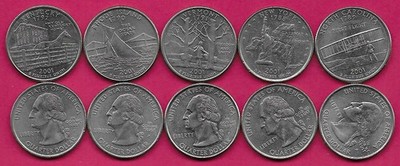 USA 5 STATE QUARTER SET 2001 XF NEW YORK,NORTH CAROLINA,RHODE ISLAND,VERMONT AND