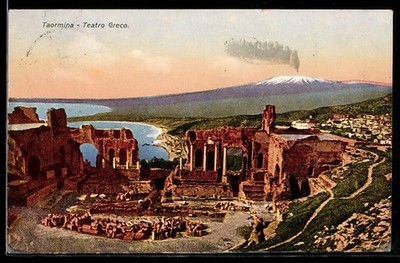 Taormina, Teatro Greco with vista sull'Etna e il mare, postcard