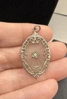 Vintage Camphor Glass Silver Tone Pendant With Rhinestone Costume Jewelry