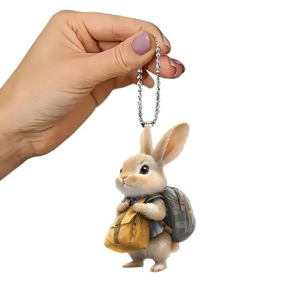 2D Backpack Rabbit Pendant with Playful Design for Vehicle Mirror Ornament
