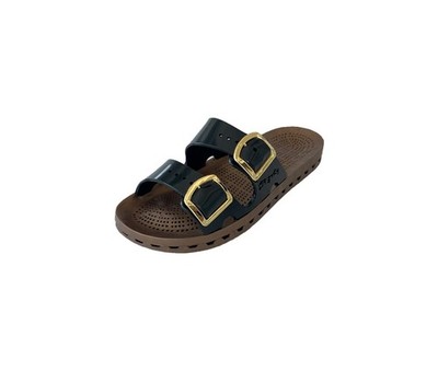 Sensi Damen Hausschuhe La Jolla Prestige PVC mit Doppelschnalle - 001 (Schwarz/Meer