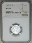 1943-D Lincoln Steel Cent NGC MS65 Bright Super Luster Just Graded PQ #T249Z