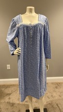 EILEEN WEST Blue Vines 100 COTTON KNIT Long Sleeve Short Nightgown Sz Large