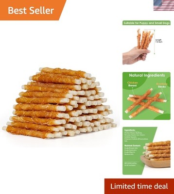 5 Inch Rawhide Twist Treats - Low Fat, Chicken Flavor for Small Dogs - 75 Sticks