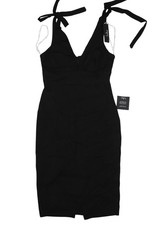 Lulus Dress Womens M Black V Neck Tie Strap Bodycon Midi Party Cocktail Wedding