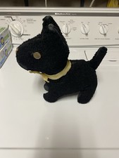 Vintage 1940s Scottie Dog Plush   Black Scottish Terrier   9" Mid  Century Toy