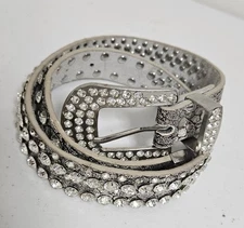Beltiscool Animal Print Silver Skinny Rhinestone Belt Size 26" Cowboy Bling EUC 