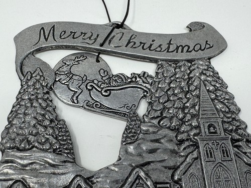 VTG Christmas SANTA SLEIGH REINDEER VILLAGE Pewter DOOR CHIME Wall Hanging Decor - Picture 8 of 11