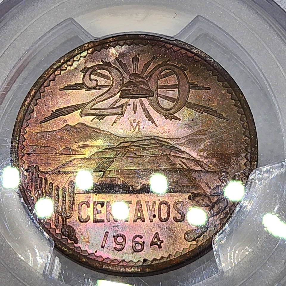 1964-Mo 墨西哥 20 Centavos PCGS MS65RB 霓虹彩虹色疯狂电动 — 第 4/4 张图片