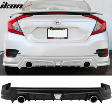 Fits 16-21 Honda Civic Sedan Mug Style Rear Bumper Diffuser Wledexhaust Tip Pp