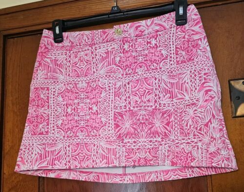 Lily Pulitzer Skort Größe 6 rosa weiß Blumendruck Knopf Reißverschlusstaschen - Bild 2 von 15