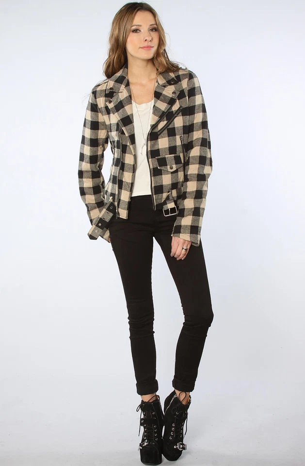 TRIPP УНИСЕКС ФЛАНЕЛЕВЫЙ СТЕГАНЫЙ МОТОЦИКЛ РОК MOTO МОТОЦИКЛИСТА ПАНК ПАЛЬТО КУРТКА FL7545M - Изображение 4 из 4