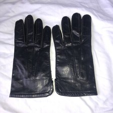 Vintage Gloves Med 9- 9 1/2 Black Leather Antron Lined Stitching Detail