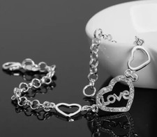 925 Sterling Silver Heart LOVE Girl Bracelets Geometry Chain Line