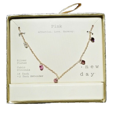 A New Day, Silver Plated Pink CZ Necklace: Affection/Love/Harmony *Read* (H2)