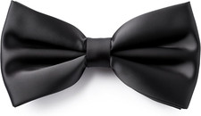 Men's Black Bow Tie Pre-Tied Formal Satin Classic Bowtie for Tuxedo Faux Silk
