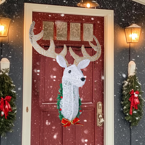 Decorazione Natalizia da Parete Illuminata Testa di Renna, 32" 3D a Batteria Rudolph - Foto 2 di 7