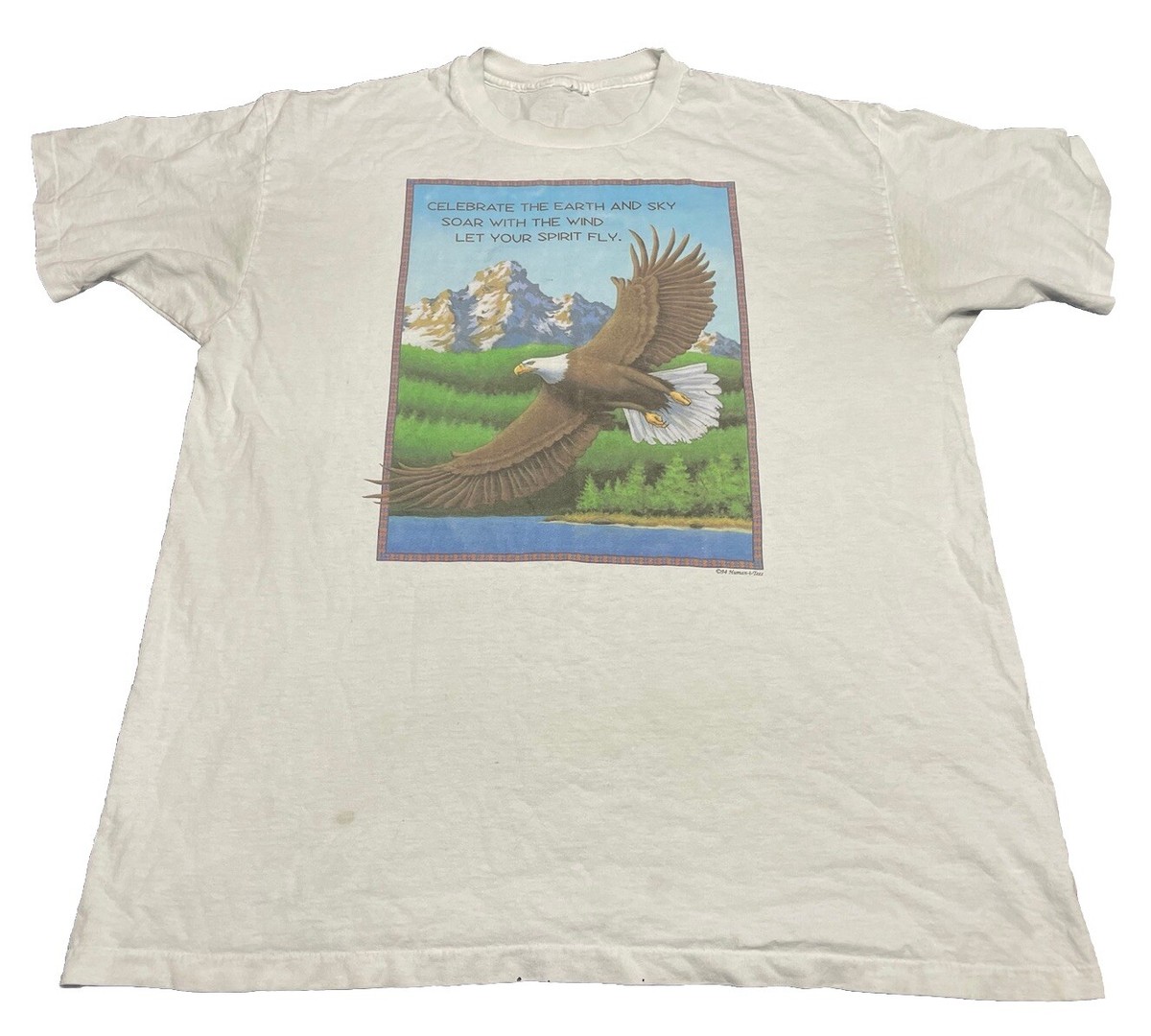 90s Human-i-tees print T-shirt ホワイト XXL Vintage Human I Tees T Shirt Adult XLarge White Eagle Nature Mens