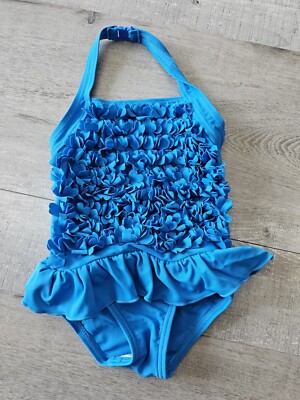 M&S 9-12 Months Baby Girls Blue Swim Suit Swimming Floral