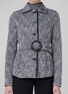 Akris Women's Black White Long Sleeve Belted Cotton Tweed Short Jacket Size 8
