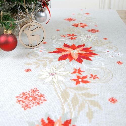 DIY Vervaco Christmas Poinsettia Counted Cross Stitch Table Runner Scarf Kit - Picture 2 of 4