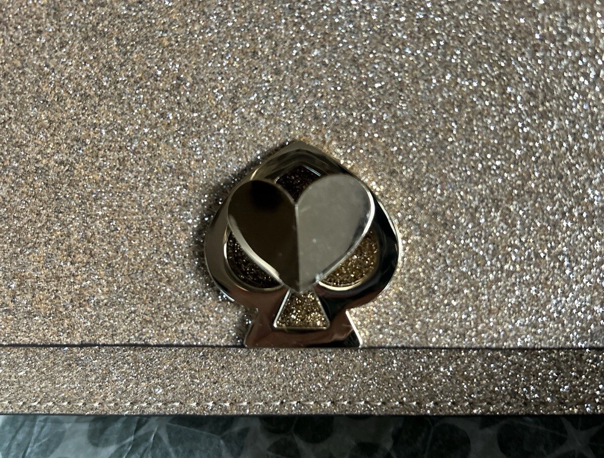 Borsa pochette Kate Spade Nicola oro lucido tracolla portafoglio glitter twistlock