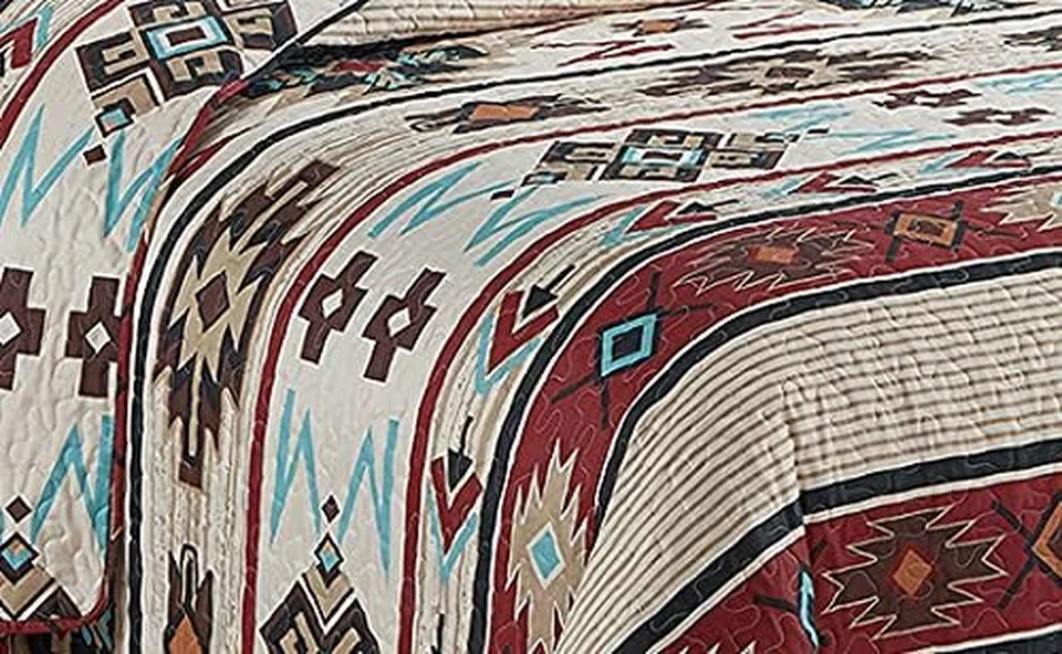 Rugs 4 Less Rustic Striped Southwestern Quilt Stitched Western Bedspread - Image 2 of 4