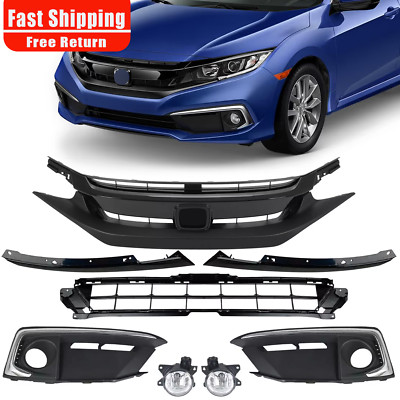 8PCS For Honda Civic Sedan 2019-2021 Front Upper Lower Grille & Fog Lights Kits