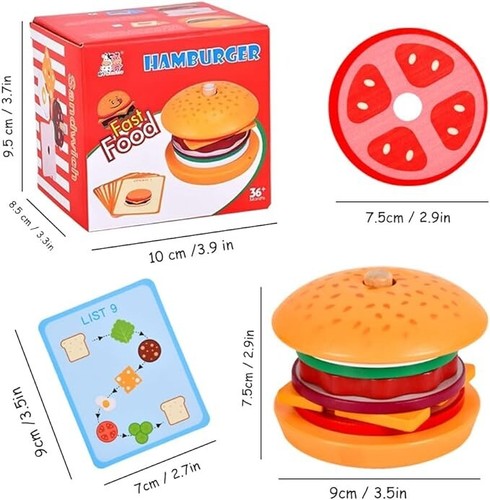 Kids Montessori Wooden Hamburger Toy With Educational Order Card Game - Picture 3 of 7
